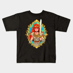 Red Sonja Anime Watercolor Crest Kids T-Shirt